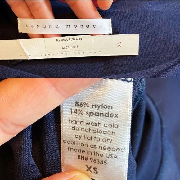 SUSANA MONACO Off Shoulder Dress Hannah Ruffles Jersey Knit Midnight Navy XS NWT - Picture 8 of 10